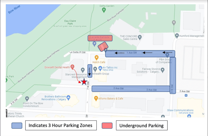 Patient parking map for Dowsett Dental Health